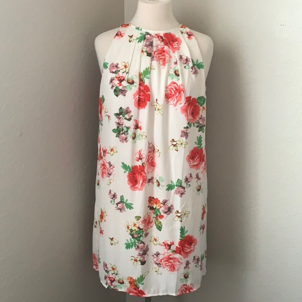 SHE + SKY NWT white floral halter dress
